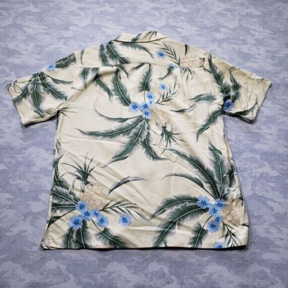 G.H. Bass Hawaiian Shirt Mens Medium Yellow 100% Silk Hibiscus Short‎ Sleeve - Picture 6 of 9